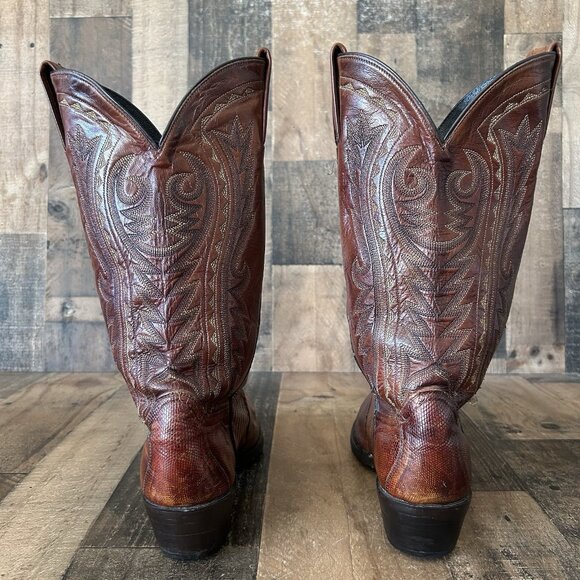 Dan Post Brown Teju Lizard Vibram Sole Moto Cowboy Boots Mens 9.5 D - Picture 8 of 12